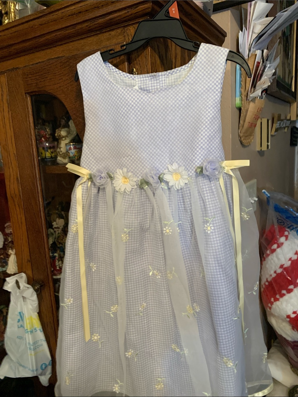 Bonnie Jean Lavender Gingham Floral Embroidered Party Dress Yellow ribbon (6)